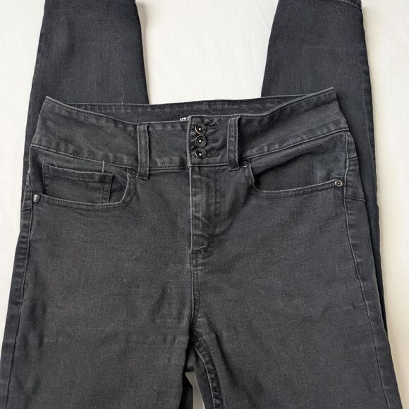 Hot Topic Denim Black Distressed Womens‎ Denim Skinny Jean 3 Button Size 9 - Picture 1 of 10